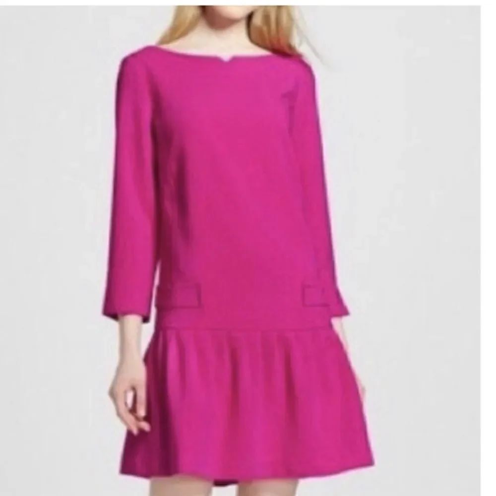 Jaquard Drop Waist Dress Pink Small